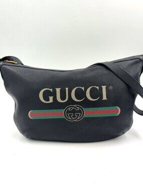 Gucci Half Moon Hobo Vintage Logo Leather Black Multicolor Shoulder Bag Gold